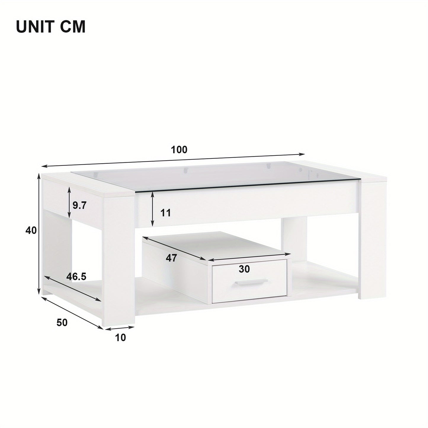 Salontafel – Tafel – Koffietafel – Woonkamertafel – Opbergtafel – Modern Wit Design – Glazen Blad Met Opbergruimte