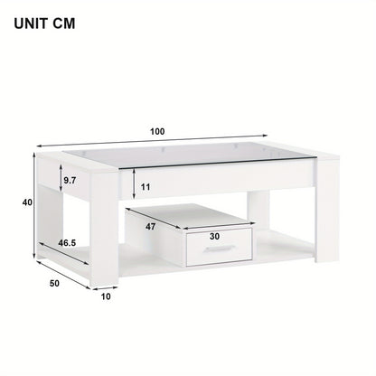 Salontafel – Tafel – Koffietafel – Woonkamertafel – Opbergtafel – Modern Wit Design – Glazen Blad Met Opbergruimte