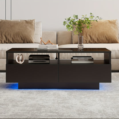 High-gloss Coffee Table With 2 Drawers, Sofa Table, Living Room Table, Modern Center Table, Suitable For Living Room And Bedroom