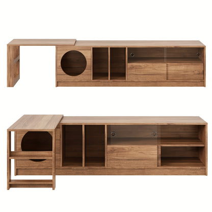 Modern Tv-meubel – Tv-standaard – Tv-kast – Mediameubel – Tv-dressoir – Draaibaar – Uittrekbare Opbergruimte – Hoogwaardig Bamboe – Natuurlijke Houtkleur – Huisdiervriendelijk – Compleet Gemonteerd