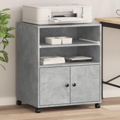 Heavy-Duty Concrete Gray Wood Printer Stand with Storage Shelves & Rollers - Mobile Office Floor Organizer, Sturdy Portable Design with Adhesive Pads, Space-Saving Multi-Tier Shelving for Printer, Paper Storage & Supplies, Mo