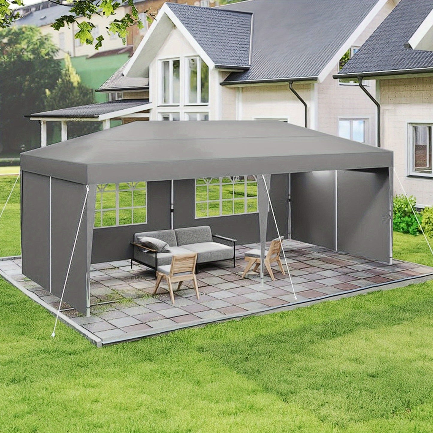 Partytent – Pop-up Tent – Paviljoen – Feesttent – Tuintent – 3x6 Meter – Verstelbare Hoogte – Waterafstotend 210D Oxford Polyester – Stevig Stalen Frame