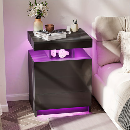 Nachtkastje – Bijzettafel – Wandkastje – Ladekastje – Opbergkast – Massief Hout – 3 Lades – Zwart – Compact – Duurzaam