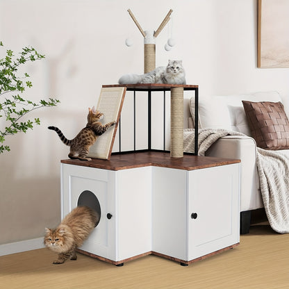 Kattenboom – Krabpaal – Kattenmeubel – Klimelement – Kattenhuis – 2-in-1 Ontwerp Met Verborgen Kattenbak – Ruime Speel- en Klimniveaus – Houten Constructie – Geurcontrole – Voor Grote Binnenkatten – 124 cm Hoog