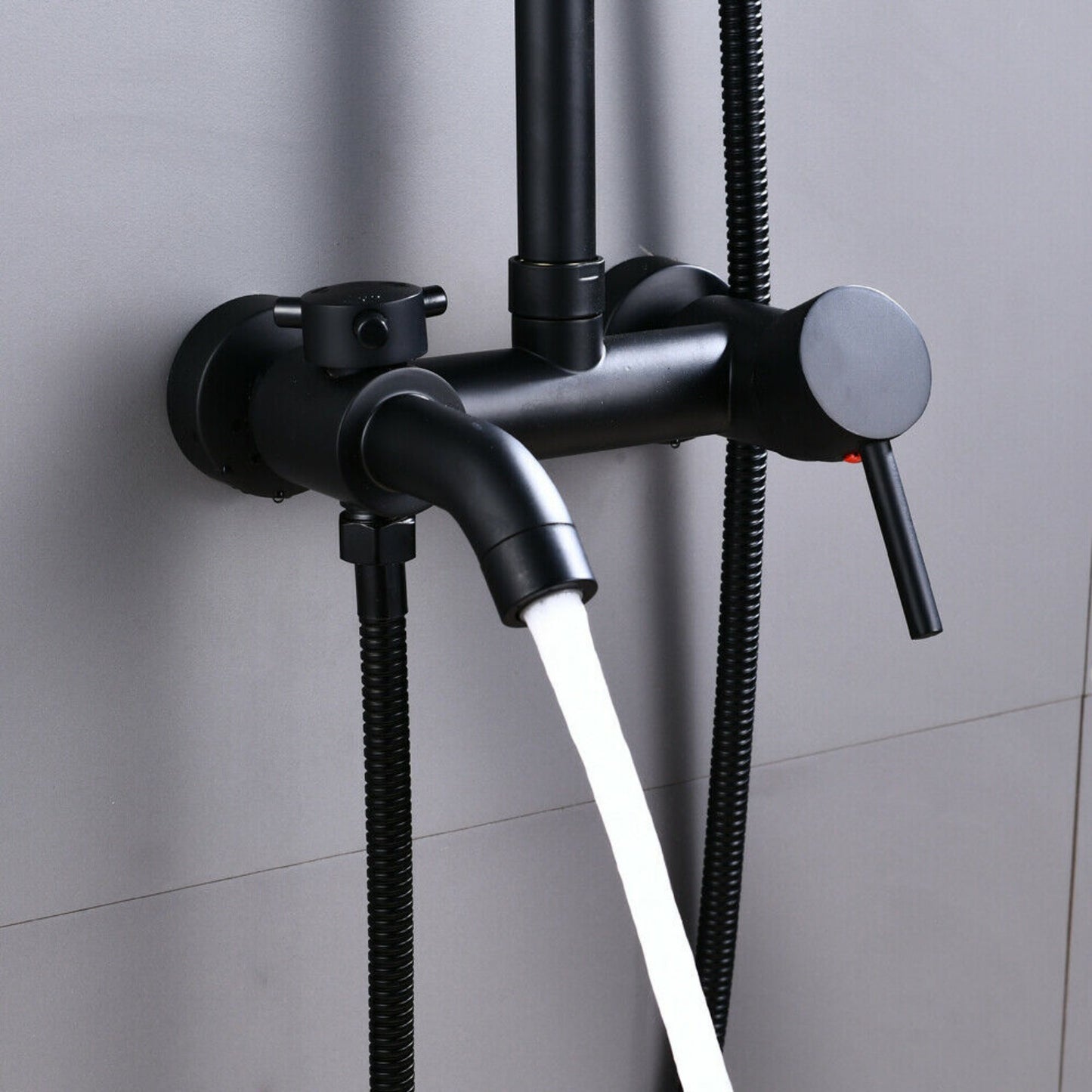 Douche Systeem – Douchekolom – Handdouche – Douchekraan – Wandgemonteerd – Zwart Design – RVS & Messing – Verstelbare Hoogte 85-110 cm