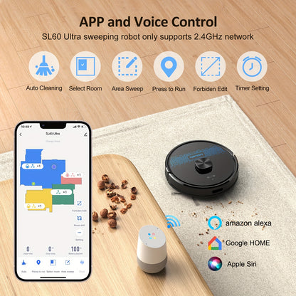 Lubluelu SL60 Ultra Robot Vacuum and Mop Combo with Self-Charging, 4500Pa Strong Suction, Smart Mapping & Navigation, 24 No-Go Zones, App/Alexa/ Assistant Control, Anti-Siphon System, Compatible for Pet Hair on Carpets & Hard