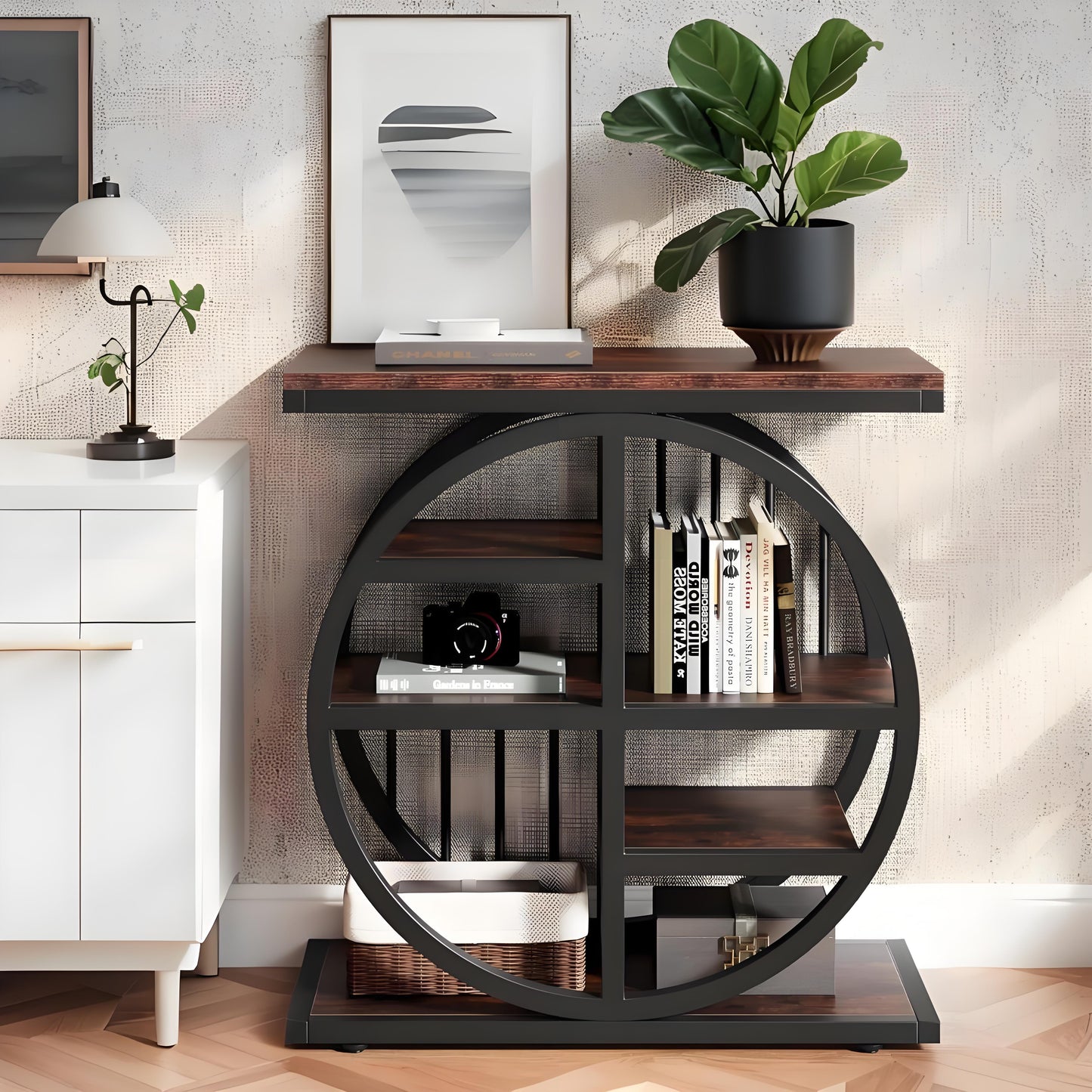 Industrieel Metaal & Hout Smal Bijzettafeltje – Narrow Side Table – Smalle Opbergkast – Slaapkamertafel – Hallway Consoles – Stevig Zwart Metalen Frame – MDF Planken