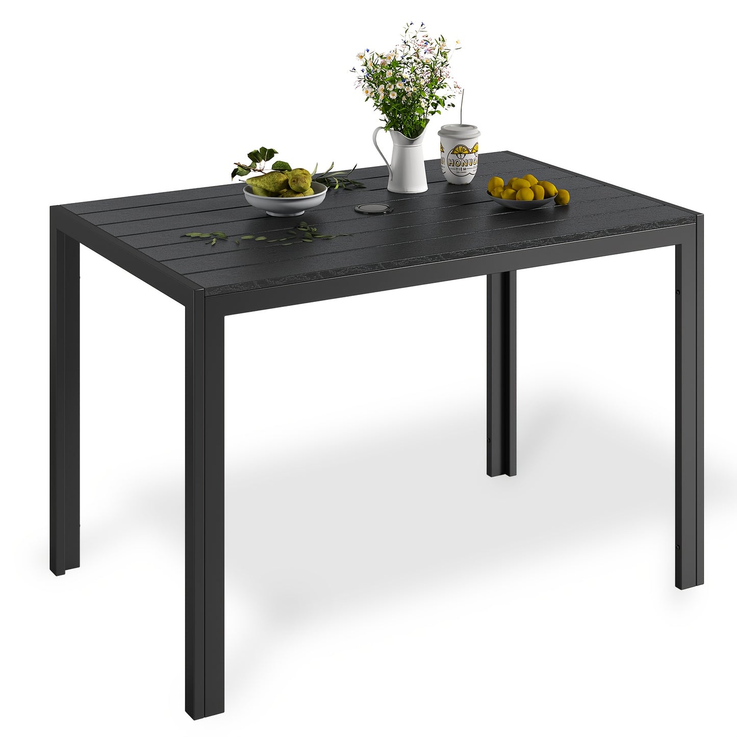 Tuinset Tafel – Tuinmeubel – Terrastafel – Balkonset – Buitenmeubel – Aluminium Frame – WPC Blad – Parasolgat – 110x70 cm – Lichtgewicht