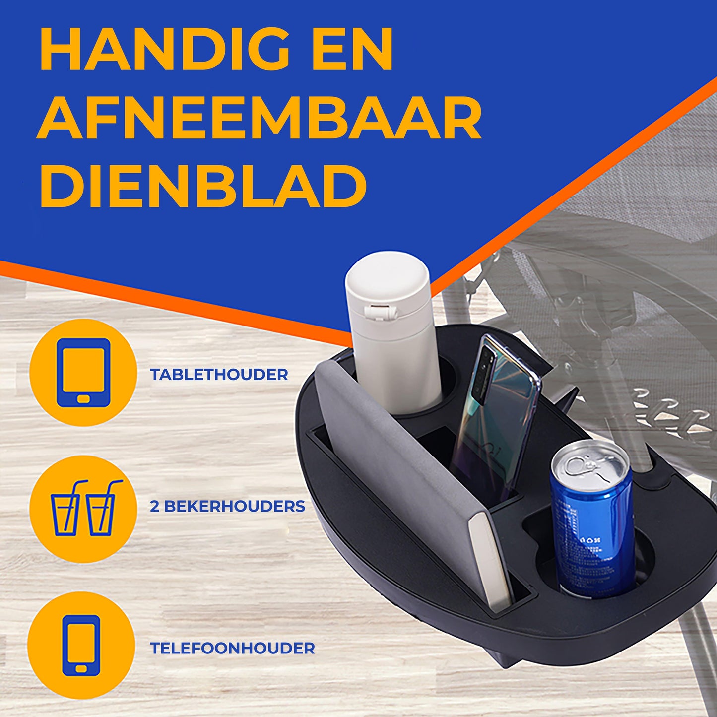 Loungestoel – Fauteuil – Relaxstoel – Tuinstoel – Verstelbaar – Afneembare Kussens en Bekerhouders – Lichtgewicht Stalen Frame – Weerbestendige Buitenstoel