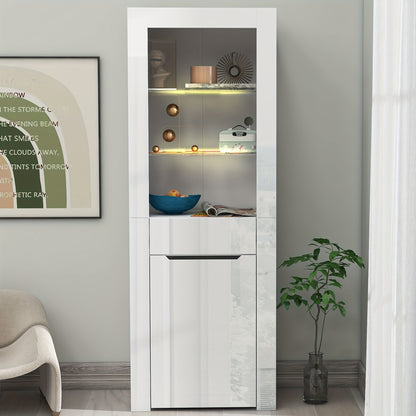 Modern White Freestanding Display Cabinet with Doors & Shelves - Heavy-Duty /Metal Frame Bookcase, 68.58cm+ Tall Storage Unit for Living Room, Kitchen, Office - No Assembly Required, Space-Saving Vertical Organizer (≥3.2 Cu