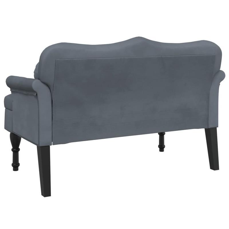 Bankje – Stoel – Zitbank – Lounger – Fauteuil – Donkergrijs Velvet Kussen – Hardhout – Robuust – 120,5x65x75 cm – Comfortabel