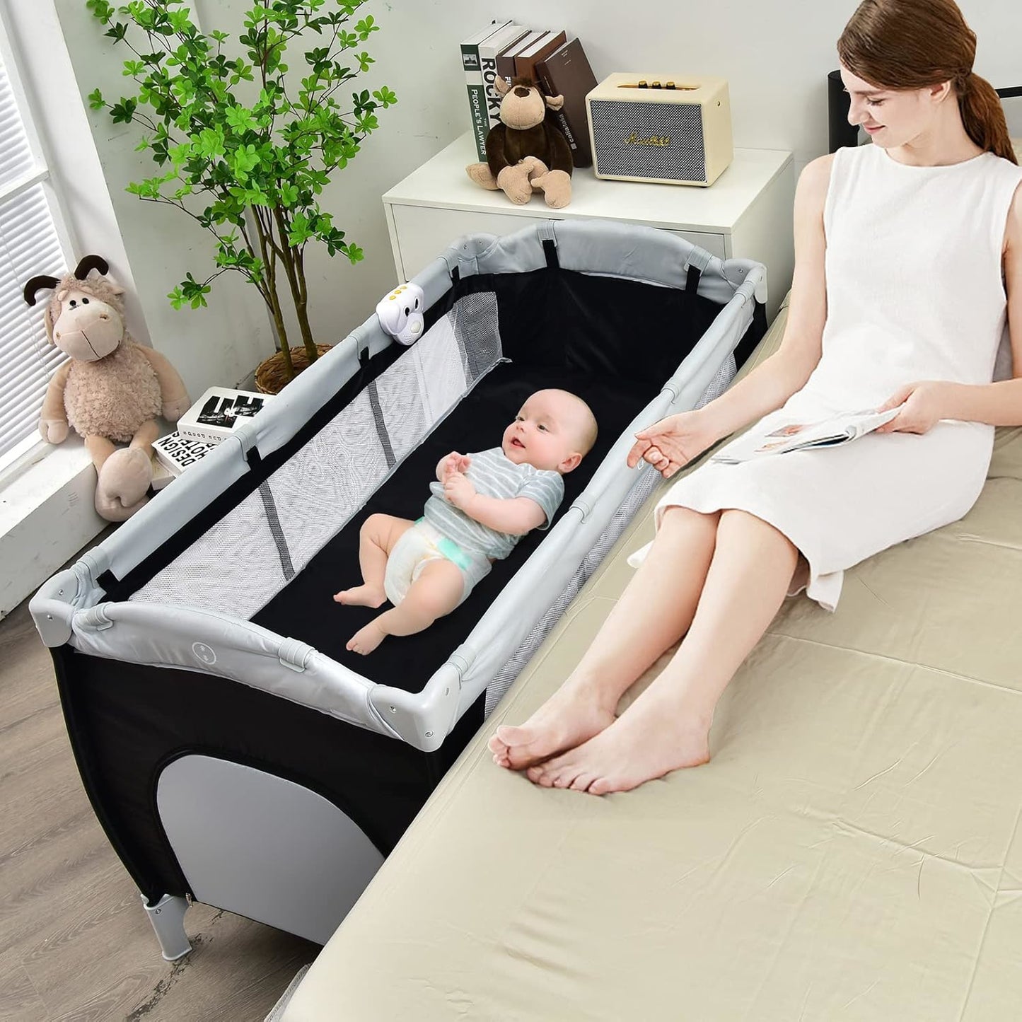 Reiswieg – Reisledikant – Babybed – Draagbaar Bedje – Reisbed – Twee-Laags Ontwerp – Inclusief Klamboe – Vergrendelbare Wielen