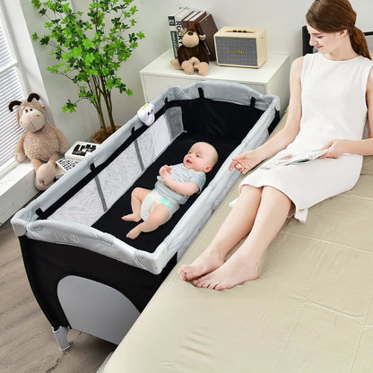 Reiswieg – Reisledikant – Babybed – Draagbaar Bedje – Reisbed – Twee-Laags Ontwerp – Inclusief Klamboe – Vergrendelbare Wielen