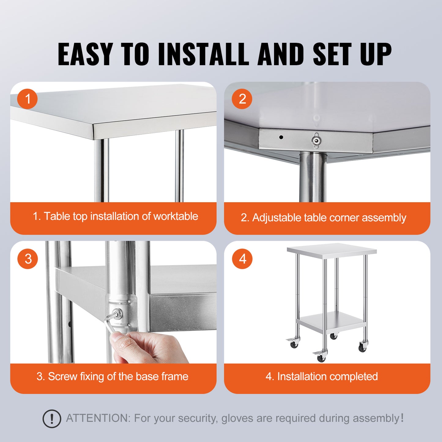 RVS Werktafel – Werkbank – Keukentafel – Inpaktafel – Werkoppervlak – Roestvrij Staal – 60x60 cm – 4 Zwenkwielen Met Rem