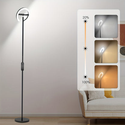 LED Vloerlamp – Staande Lamp – Sfeerverlichting – Vloerlicht – Moderne Lamp – Zwart – Dimbare Warmte Tot Koel Wit Licht 1900K-6500K – 312° Draaibare Dubbele Ring Met Afstandsbediening En Touchbediening