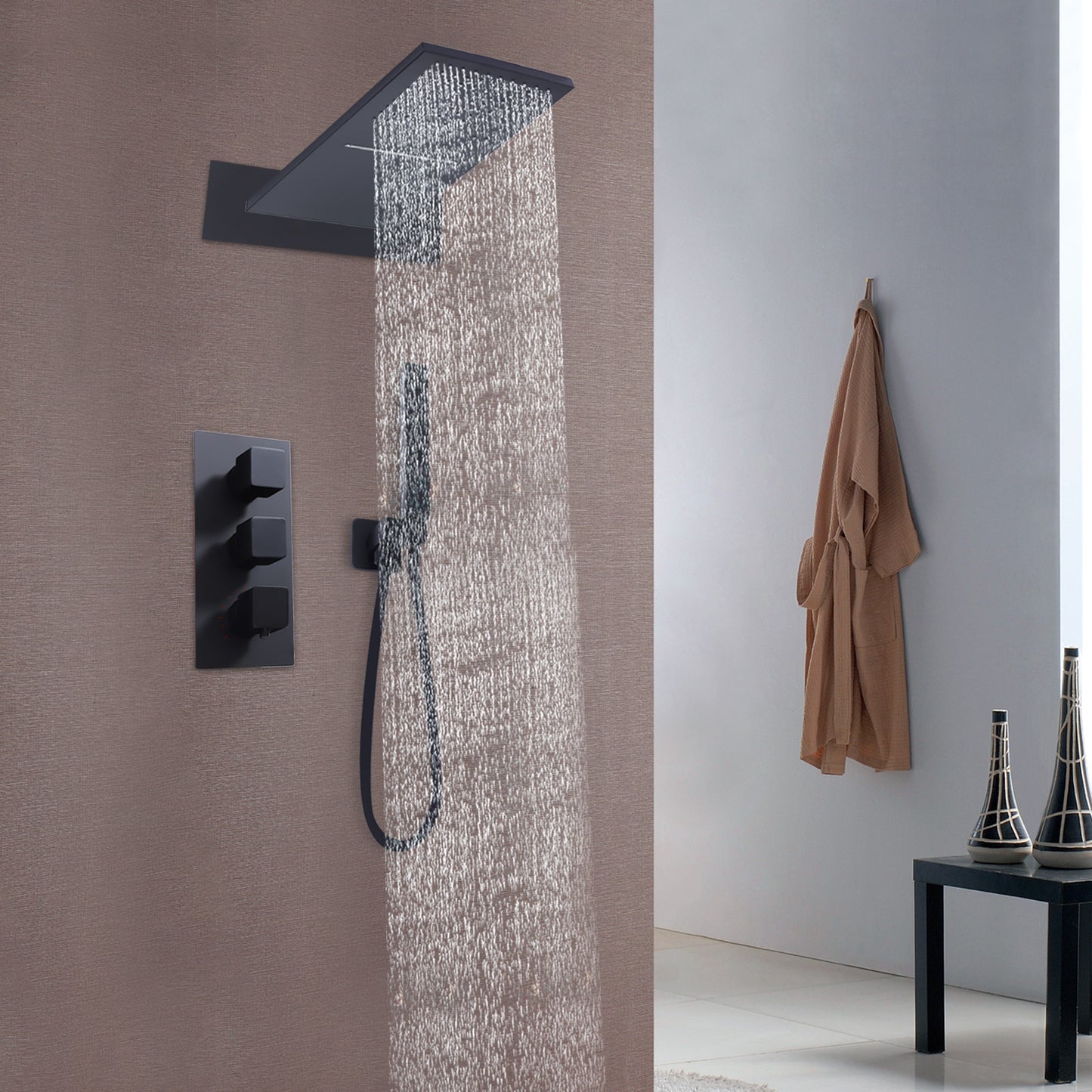 Black concealed showerhead shower set