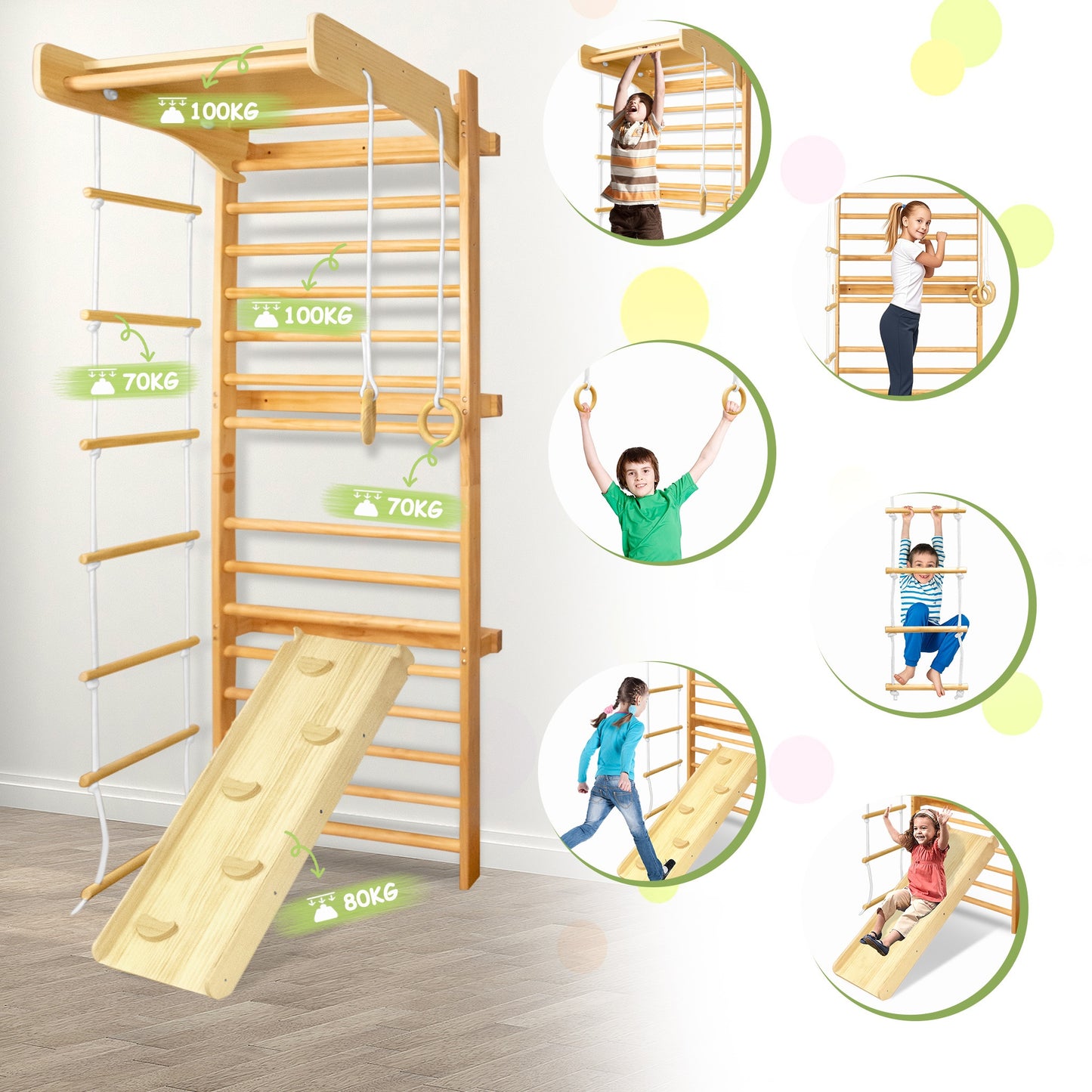 Klimrek – Klimboog – Klimdriehoek – Speelgym – Montessori Speeltoestel – Houten Speelgoed – Aardetint Geel – Geschikt Vanaf 3 Jaar