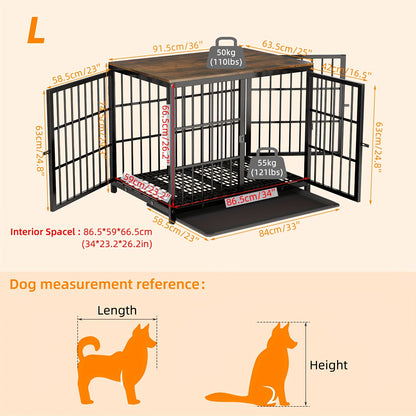 Hondenbench – Hondenkooi – Hondenkennel – Hondenhok – Hondenverblijf – Zwart Houten Bench – Drie Deuren – Afneembare Lade