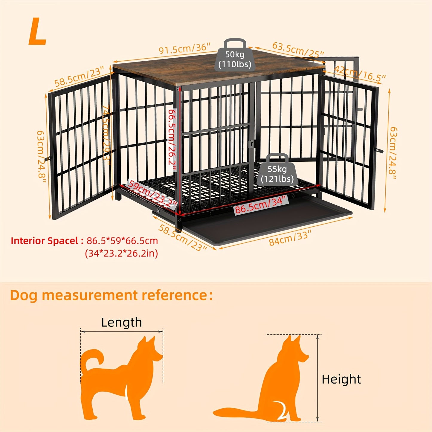 Hondenkennel – Hondenmand – Hondenkooi – Hondenhok – Hondenbench – Houten Meubelstijl – Drie Deuren – Afneembare Lade – Zwart – Maat L