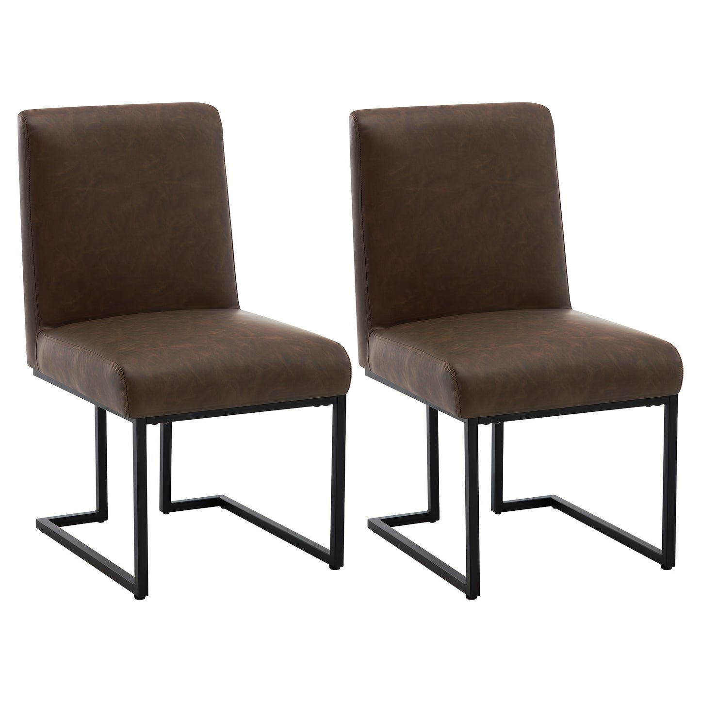 Eetkamerstoel – Stoel – Kuipstoel – Keukenstoel – Zonder Armleuningen – Set Van 2 – Gestoffeerd Kunstleer – Mat Zwart Metalen Frame