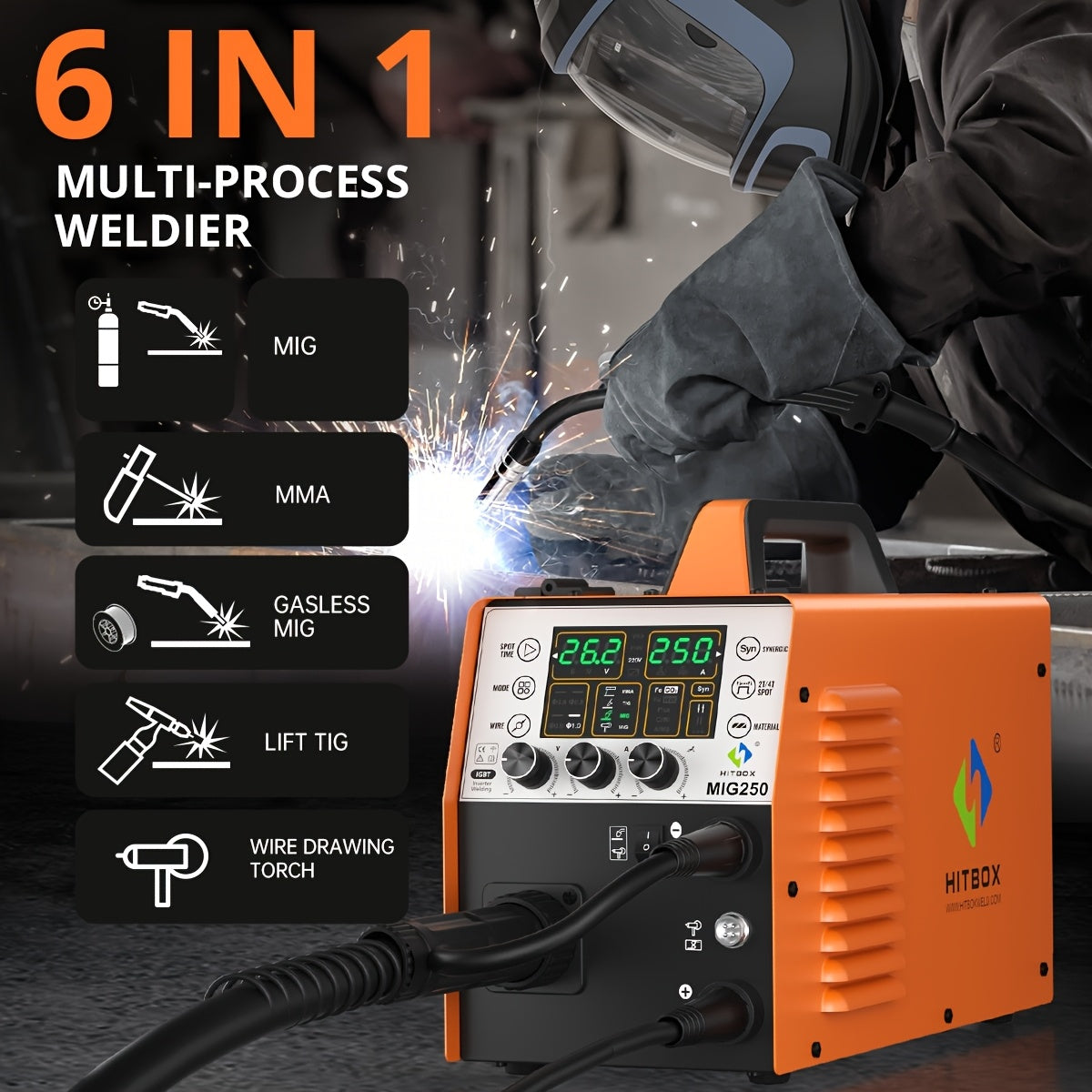 Lasapparaat – MIG Lasmachine – Elektrode Lasser – TIG Lasser – MMA Lasapparaat – 250A Vermogen – IGBT Inverter Met LED Display