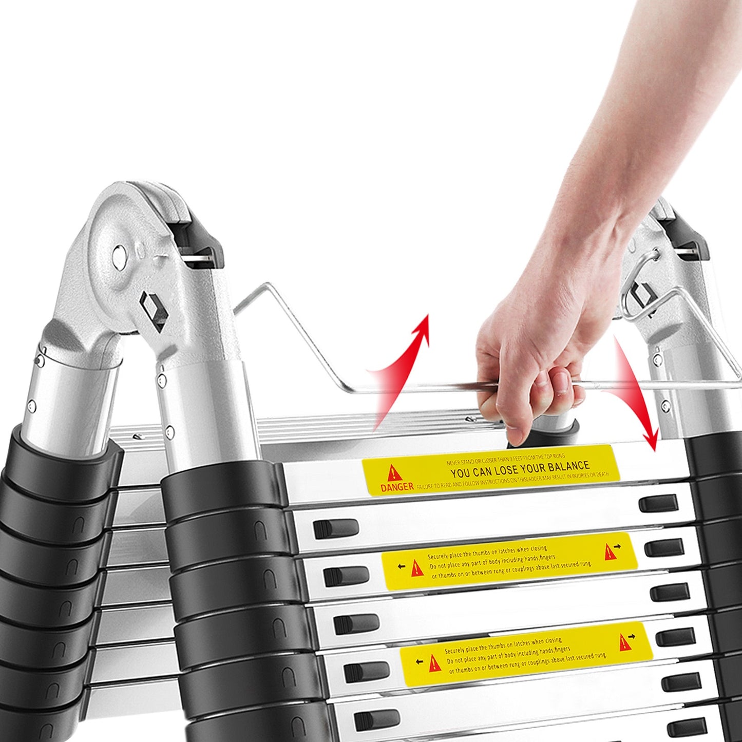 Uitschuifbare Aluminium Ladder – Inklapbare Ladder – Telescopische Ladder – Opvouwbare Ladder – Werkplaatsladder – 5 Meter Lengte – Balansstang en Wieltjes – 150 kg Belastbaar