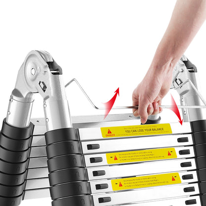 Uitschuifbare Aluminium Ladder – Inklapbare Ladder – Telescopische Ladder – Opvouwbare Ladder – Werkplaatsladder – 5 Meter Lengte – Balansstang en Wieltjes – 150 kg Belastbaar