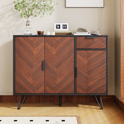 Dressoir – Kast – Sideboard – Opbergmeubel – Opbergkast – Modern Zwart Houtlook – Compact 90x30x71,5 cm – Verstelbare Planken – Lade En Deuren