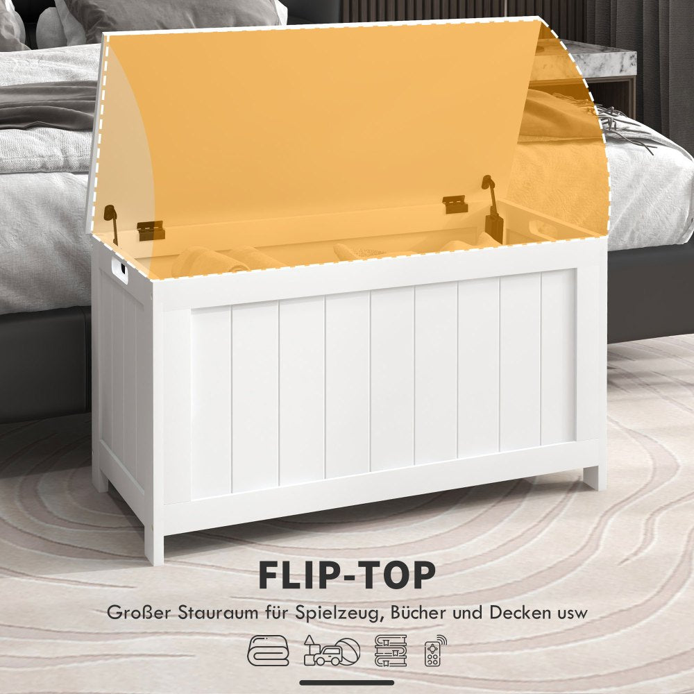 Opbergkist – Speelgoedkist – Opbergbak – Dekenkist – Opbergmeubel – Wit – Met Handgrepen – Flip-Top Deksel – 81 x 40 x 46 cm – Kunststof