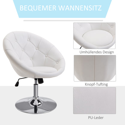 Loungestoel – Fauteuil – Relaxstoel – Leunstoel – Zitzetel – Wit Kunstleer – Stalen Onderstel – Comfortabele Zitting – Compact Formaat