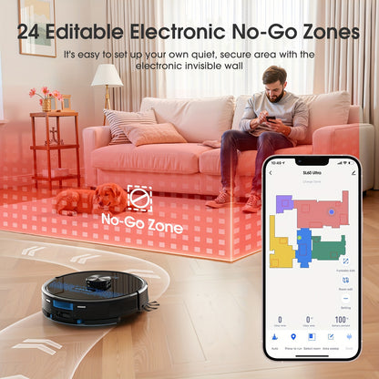 Robotstofzuiger SL60Ultra – Robotstofzuiger Met Dweilfunctie – Automatische Stofzuiger – Slimme Schoonmaakrobot – Draadloze Stofzuiger – 4500Pa Zuigkracht – Intuïtieve App- En Spraakbediening