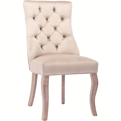 Eetkamerstoel – Stoel – Kuipstoel – Keukenstoel – Set Van 2 – Modern Design – Beige Katoen – Button-Tufted Rugleuning – Zacht Gewatteerde Zitting – Stevig Vierpoots Onderstel – Makkelijk Schoon Te Maken