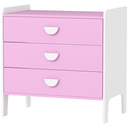Kinderladekast – Opbergkast Kinderkamer – Ladekast Speelgoed – Kledingkast Kind – Kast Roze Wit – 3 Ruime Lades – Kindvriendelijk Veilig Design
