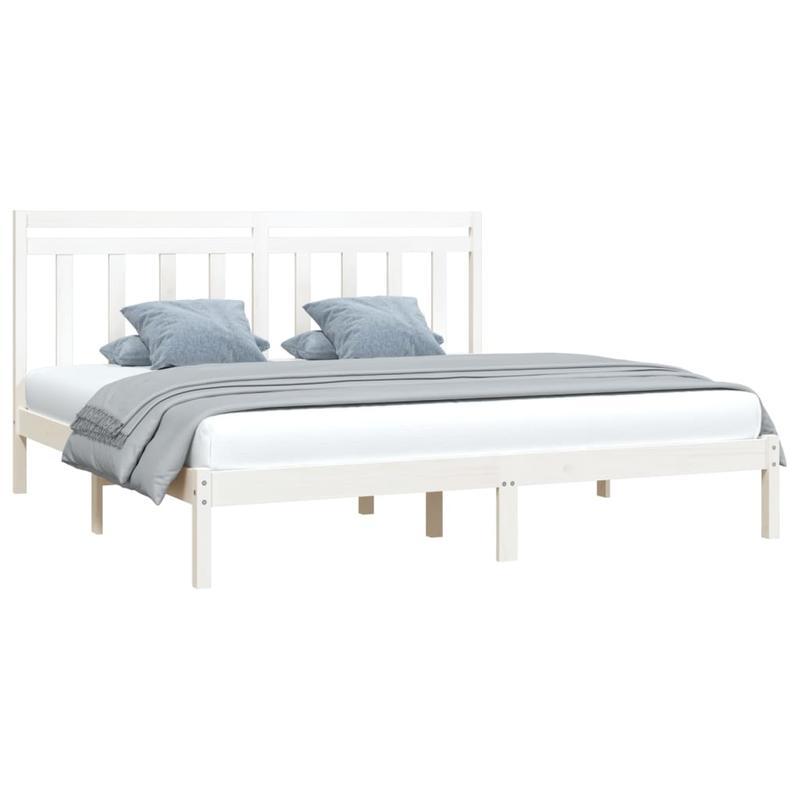 Modern Bianco White Bed Frame - Heavy-Duty Hardwood Platform Bed with Easy Assembly, Queen Size (200x200cm), Minimalist Design for Contemporary & Scandinavian Bedrooms - Durable Wooden Furniture, Sleek Wooden Construction