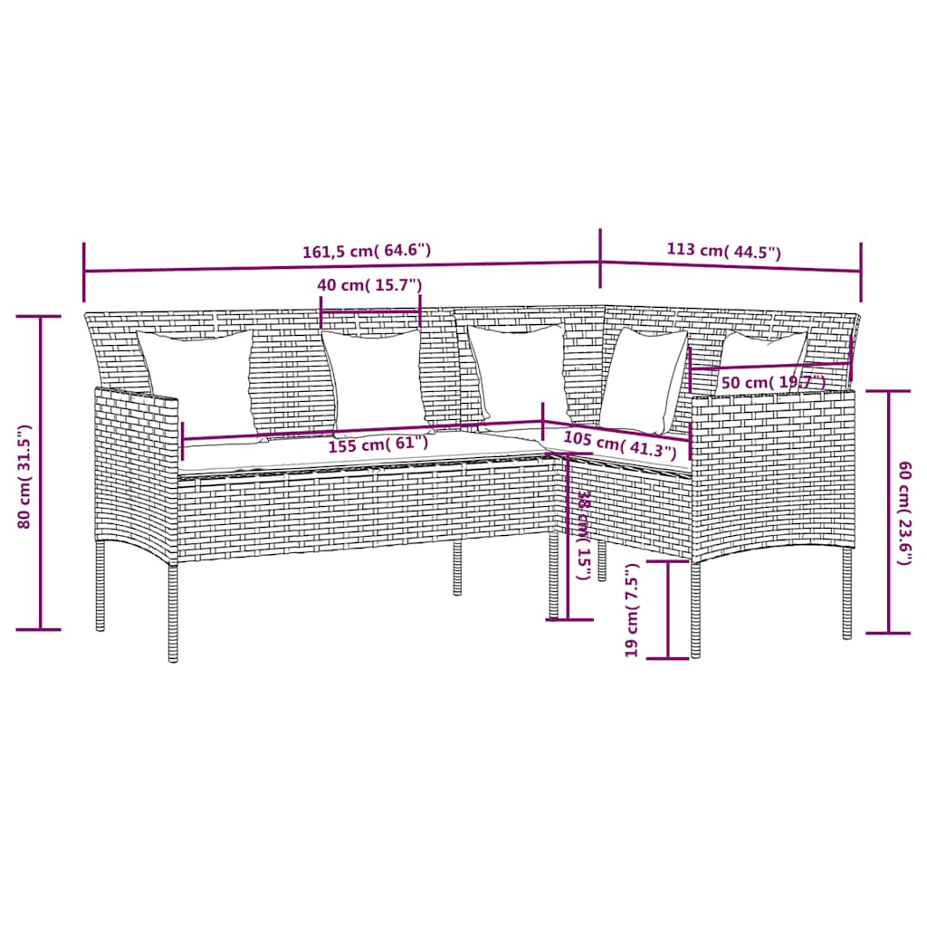 Loungebank – Loungeset – Tuinbank – Loungesofa – Loungebank met Kussens – Weerbestendig PE Rotan – Gepoedercoat Stalen Frame