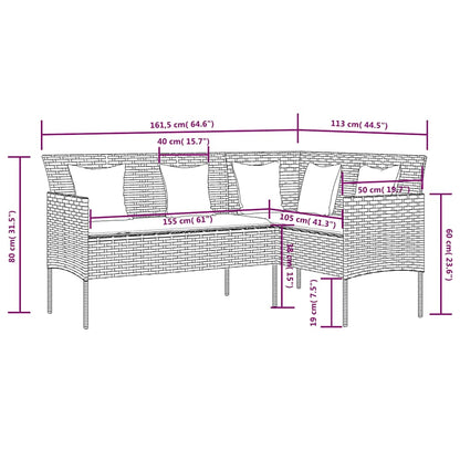 Loungebank – Loungeset – Tuinbank – Loungesofa – Loungebank met Kussens – Weerbestendig PE Rotan – Gepoedercoat Stalen Frame