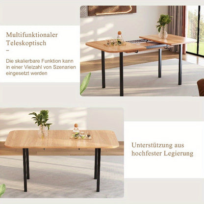 Uitklapbare Eettafel – Uitschuifbare Tafel – Keukentafel – Verstelbare Tafel – Vouwtafel – Stevige Aluminium Onderstel – Verstelbare Lengte 120-160 cm