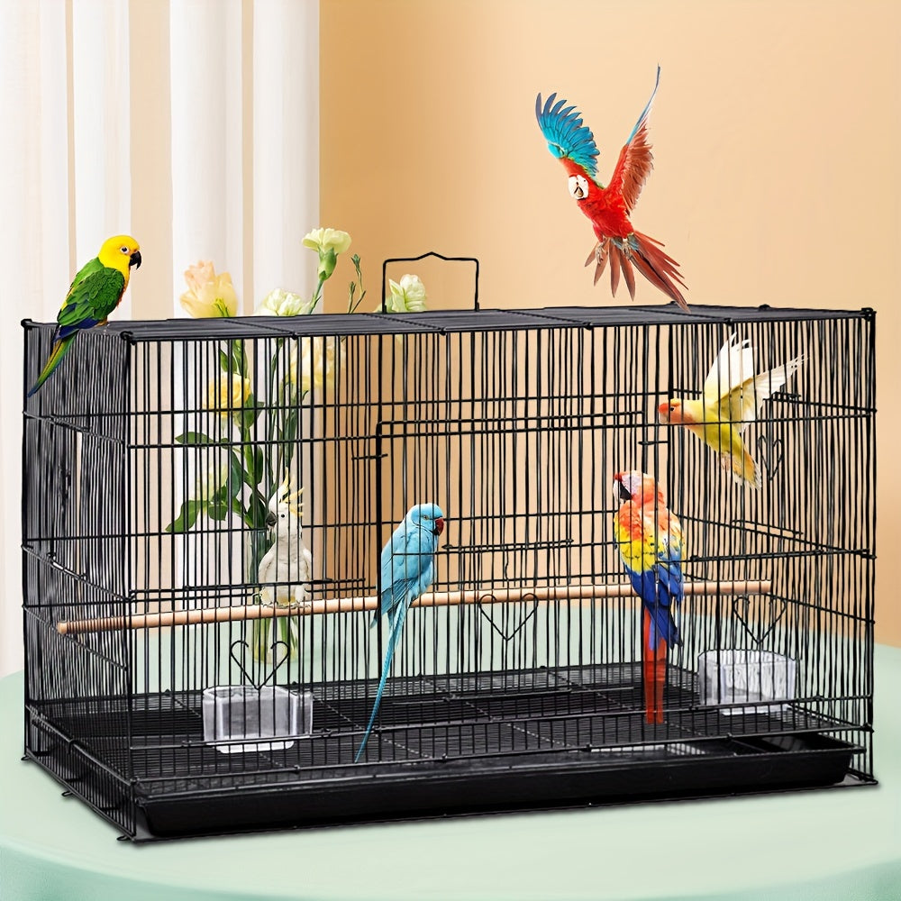 Vogelkooi – Vogelkooi Voor Parkieten – Kooi Voor Kanaries – Reiskooi Vogel – Broedkooi Vogels – 75,5x45x45 cm Zwart Metaal – Met Scheidingspaneel & Uitschuifbare Bodemtray