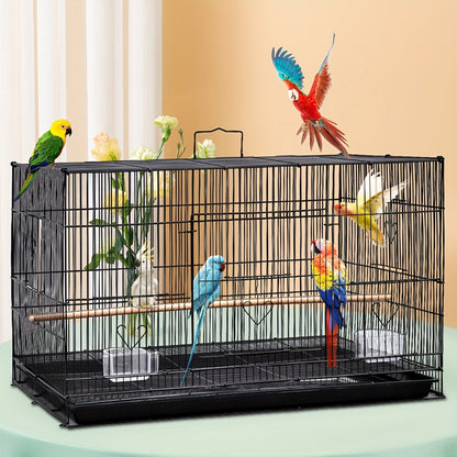 Vogelkooi – Vogelkooi Voor Parkieten – Kooi Voor Kanaries – Reiskooi Vogel – Broedkooi Vogels – 75,5x45x45 cm Zwart Metaal – Met Scheidingspaneel & Uitschuifbare Bodemtray