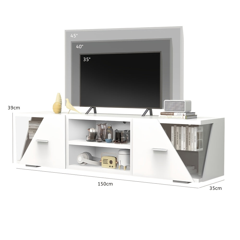 150cm Modern TV Cabinet Stand | White LED Light Entertainment Unit Cupboard with Storage, Suitable for 32-65 Inch TVs, Powered, Assembly Required, Brand: Oyajia