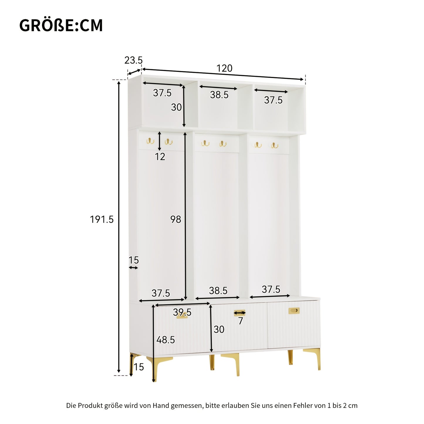 Witte Houten Kapstok – Wandkapstok – Garderoberek – Kapstok met Zitbank – Schoenkast – 4 Haken – Cushioned Opbergstoel – H180xB100xD35 cm