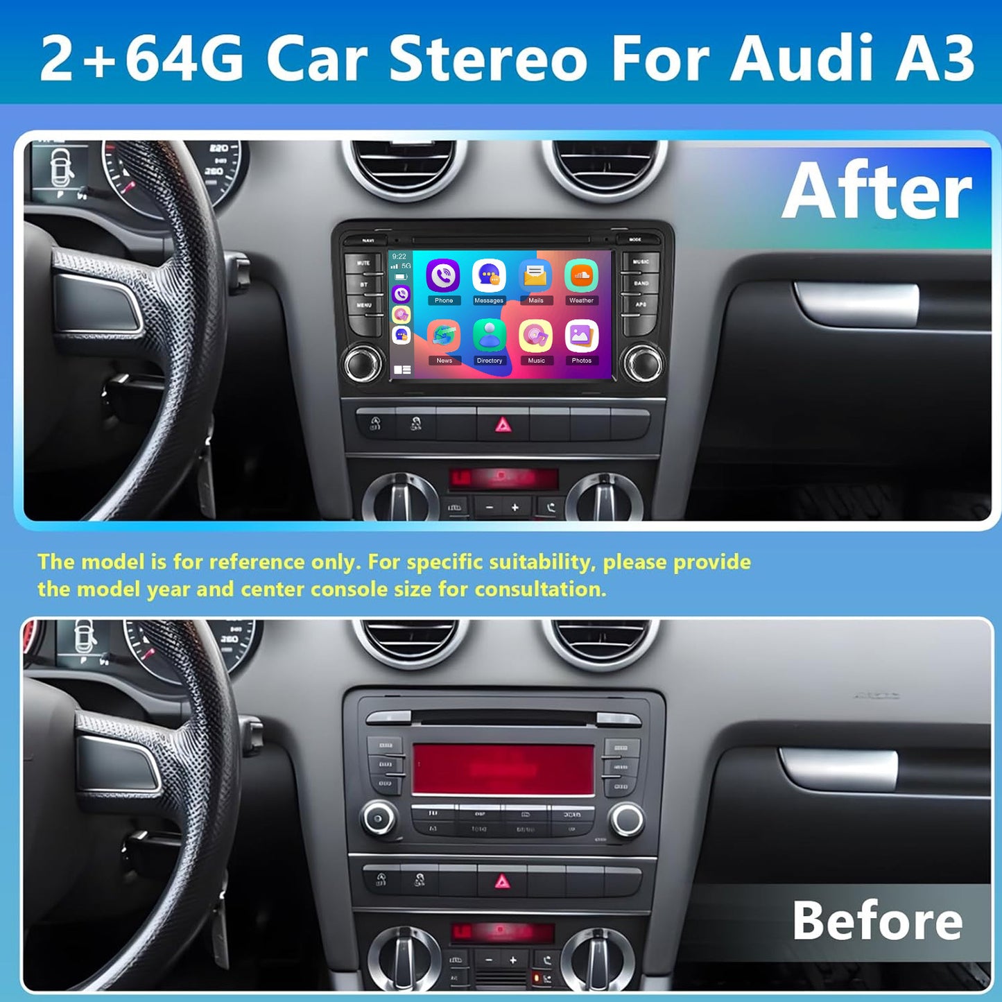 Double DIN Autoradio – Multimedia Systeem – Auto Radio – Navigatie Unit – Carplay Android Auto – 7 Inch HD Touchscreen – Draadloos CarPlay & Ahd Achteruitrijcamera