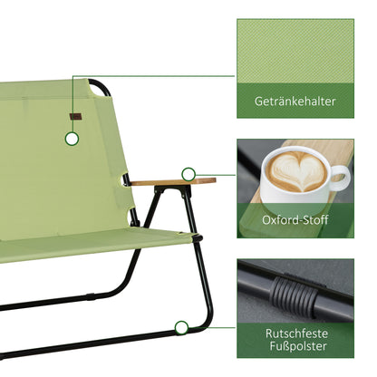 2-Persoons Campingstoel – Tweezits Vouwstoel – Dubbele Outdoor Stoel – Inclusief Bekerhouders – Groen – Stevig Stalen Frame – Compact Opvouwbaar