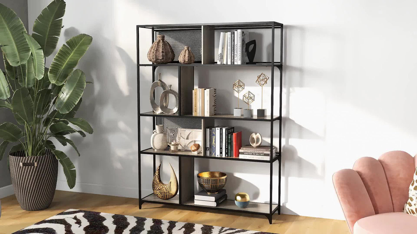 Boekenkast – Vakkenkast – Opbergkast – Rek – Kast – Industrieel Stalen Frame – 5 Lade Niveaus – 120x30x161 cm Grijs-Zwart
