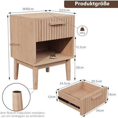 Nachtkastje – Bijzettafel – Bedkastje – Wandkastje – Opbergkastje – Set van 2 – Hout en MDF – Met Lade en Open Vak