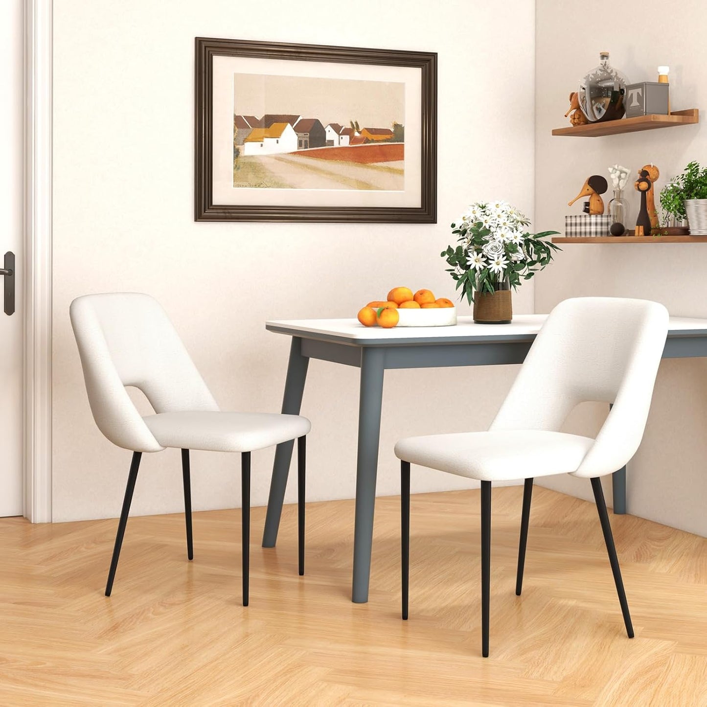2-Delige Stoelenset – Eetkamerstoelen – Barkrukken – Keukenstoelen – Make-up Stoelen – Velvet Bekleding – Metalen Frame – Ergonomisch Design – Gewichtscapaciteit 150 kg – Witte Kleur