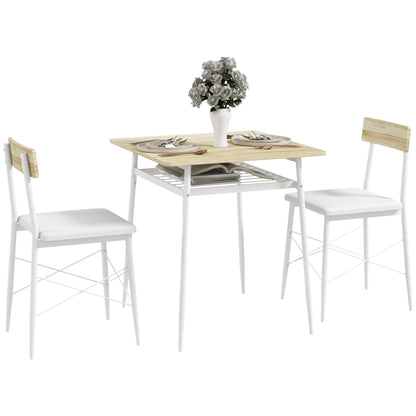 Eettafel – Tafel – Keukentafel – Dinertafel – Zitmeubel – Stalen Frame – 2 Stapelbare Stoelen – Wit en Eikenhout – Compact en Ruimtebesparend