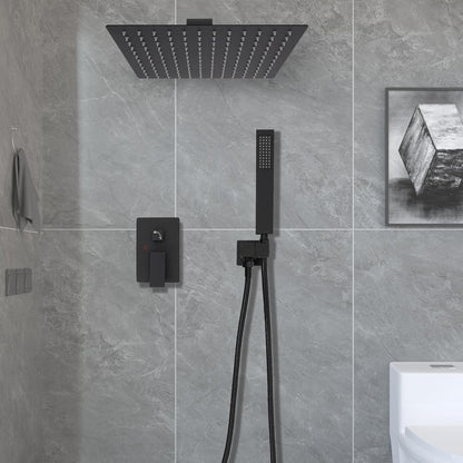 Doucheset – Regendouche – Douchekraan – Douchekop – Handdouche – Inbouw – Mat Zwart – Vierkante 30 cm Stortdouche – Dubbele Knoppen