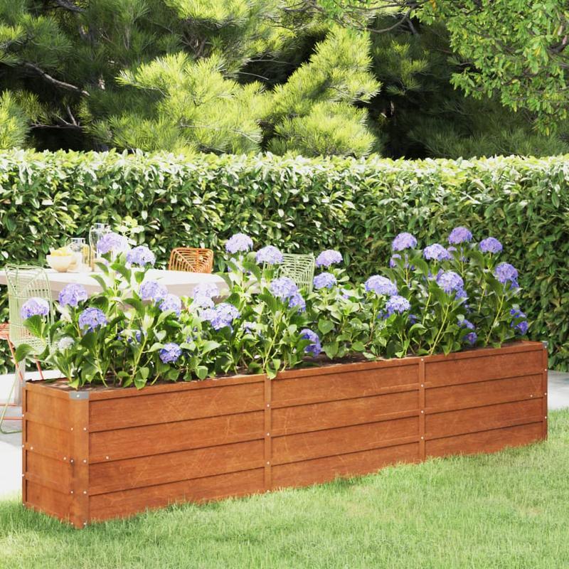 Plantenbak – Bloembak – Moestuinbak – Verhoogde Bak – Bloembak Voor Buiten – Cortenstaal – Weerbestendig – 240x40x45 cm – Verhoogd Voor Optimale Drainage