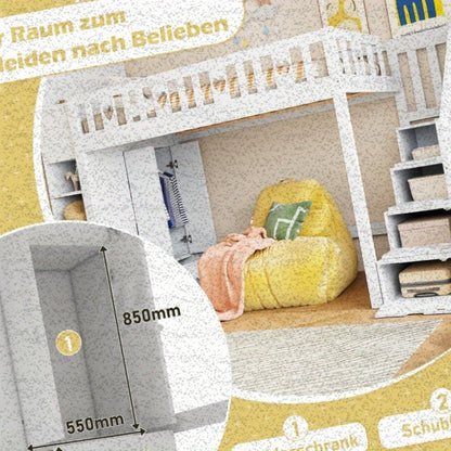 Hoogslaper – Stapelbed – Eenpersoonsbed – Opklapbed – Loftbed – Ruimtebesparend Ontwerp – 90x200 cm Wit Met Opbergladder En Planken